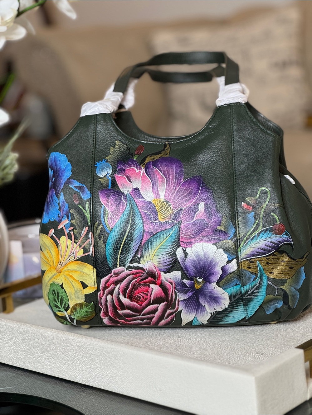 Anuschka Women’s Leather Satchel 
Hand-Painted Genuine Leather Handbag